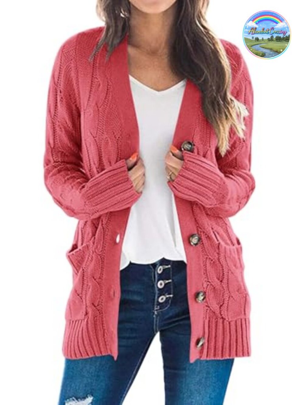 Women's Chunky Cable Knit Cardigan Button Front Long Sleeve Winter Sweater